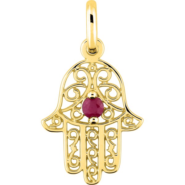 Pendentif main de fatma en Or 18K et Rubi