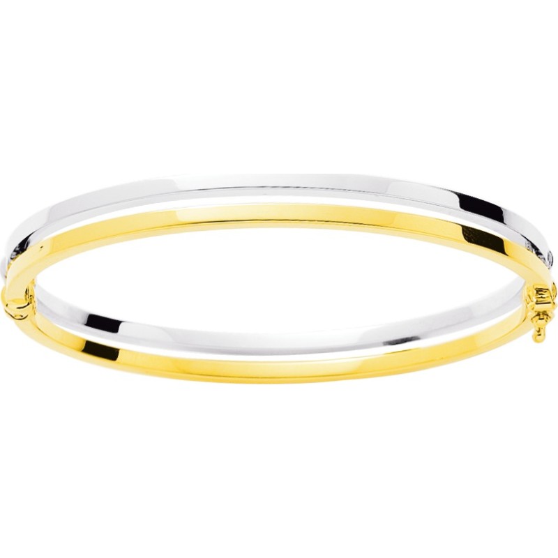 Bracelet Jonc 2 Fils Carrés en Or Jaune & Or Blanc 18K Bracelet Jonc 2 Fils Carrés en Or Jaune & Or Blanc 18K